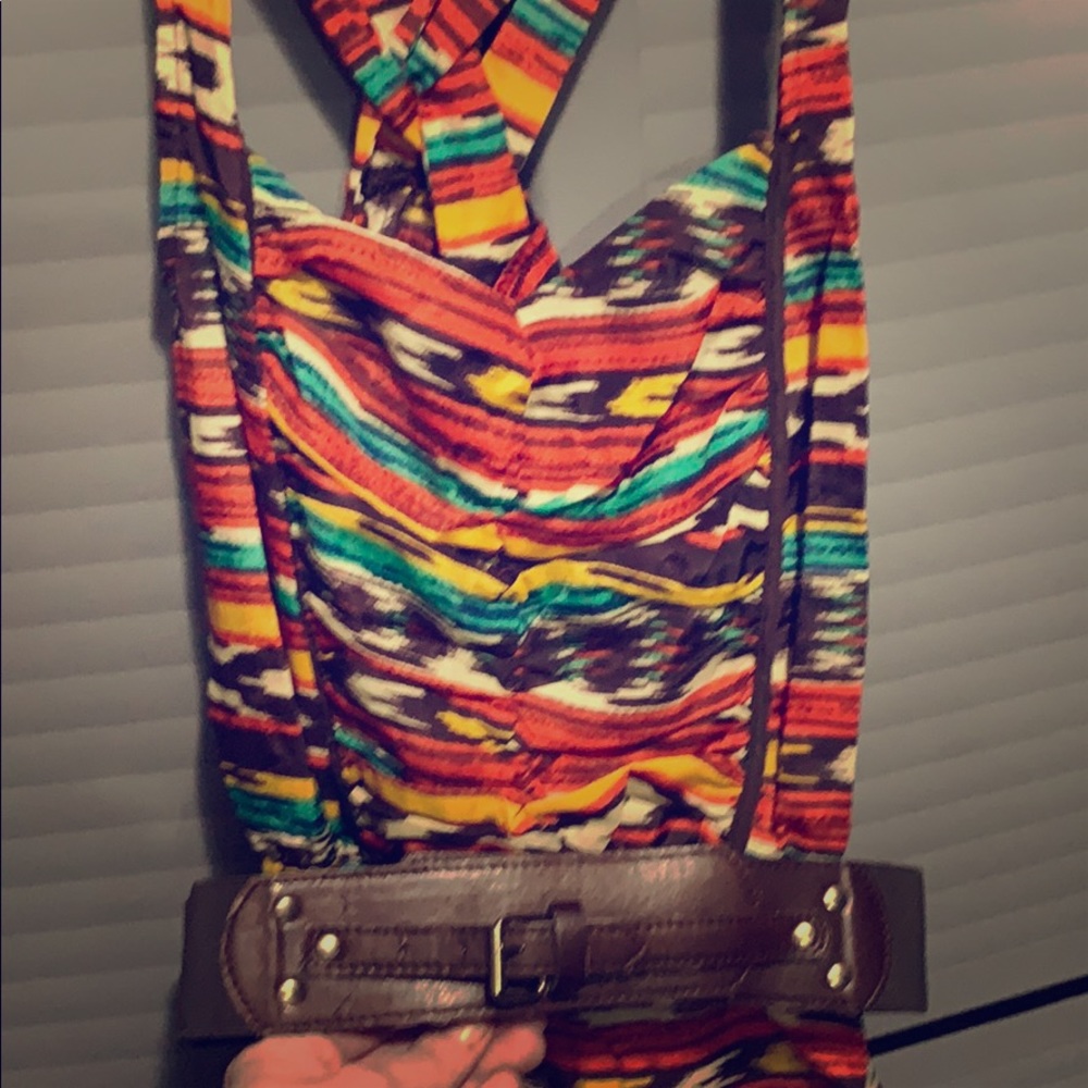 Southwestern printed dress with belt